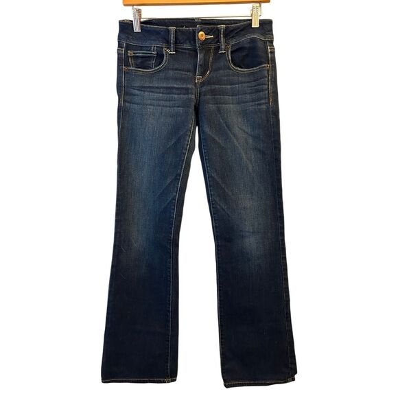 Y2K American Eagle Slim Boot Jeans size 4 Short Super Low-Rise Whiskering - Picture 2 of 10